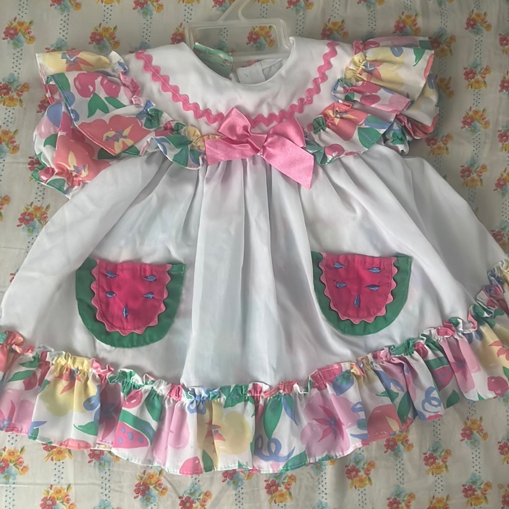 ADORABLE VINTAGE Allison Ann Dress 3m embroidered ricrac watermelon collar